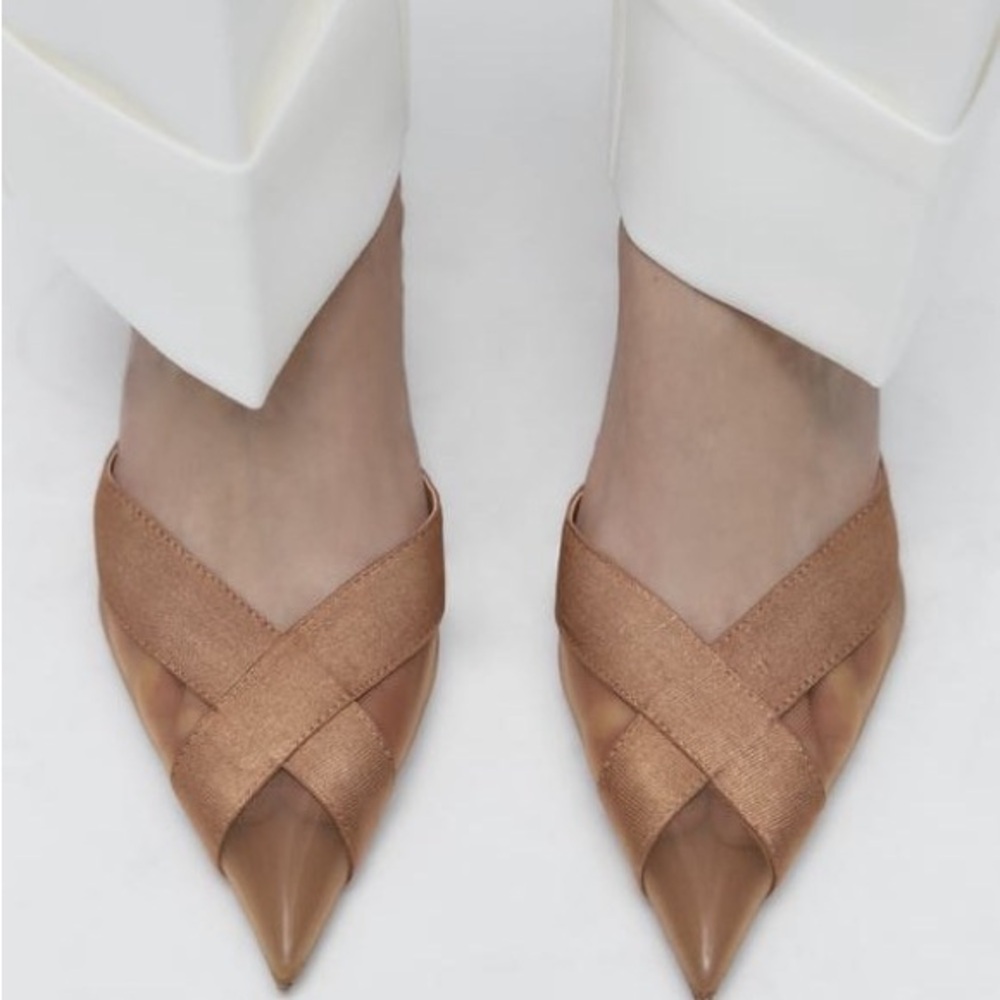 Zara Brown Kitten Heeled Shoes - Picture 3 of 11
